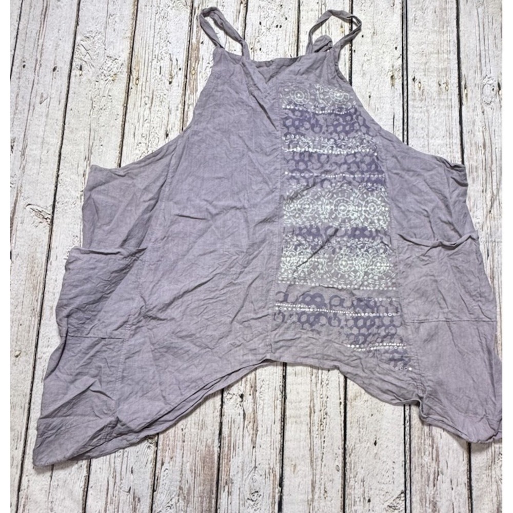 Blue Fish Apron Jumper Dress Tunic Sz 0 Purple Lavender Hand Painted Made In USA